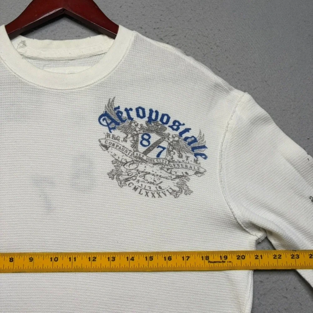 Aeropostale Thermal Shirt Mens L White Waffle Knit Graphic Y2K Rare Wing Print